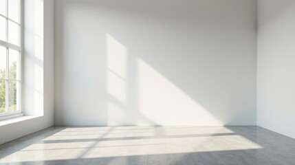 Fototapeta premium Sunlit Empty Room with Large Window and Polished Floor Ideal for Interior Design Presentation