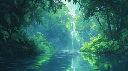 Fototapeta premium Serene Mountain Streams Amidst Lush Greenery