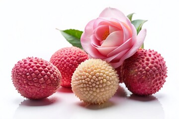 Tender Pink Lychee & Rose Still Life: Elegant Floral & Fruit Composition