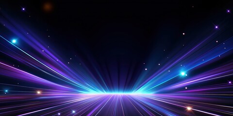 Naklejka premium Abstract futuristic glowing blue neon light lines with speed motion moving on dark blue background.