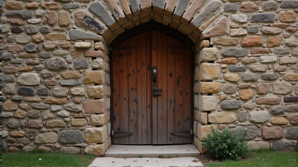 Fototapeta premium old wooden door in stone wall