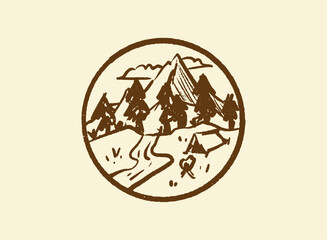 Illustration of an Vintage Handdrawn Camping Logo