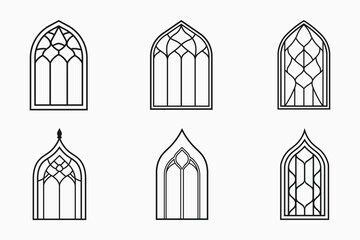 Islamic window outline icon bundle set in isolated flat line art vector illustration for eid celebration