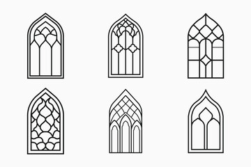 Islamic window outline icon bundle set in isolated flat line art vector illustration for eid celebration