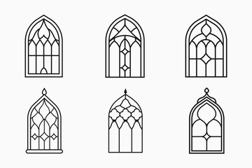 Islamic window outline icon bundle set in isolated flat line art vector illustration for eid celebration