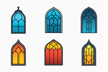 Colorful Islamic window Icon bundle set in flat isolated vector illustration pack for eid celebration