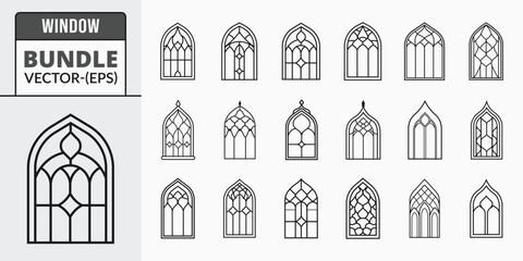 Islamic window outline icon bundle set in isolated flat line art vector illustration for eid celebration