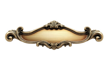 Ornate gold nameplate with intricate scrollwork on transparent background.