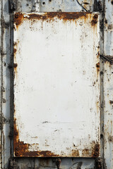 Vintage rectangle  white old-fashioned, weathered metal plaque, blank plaque has no content