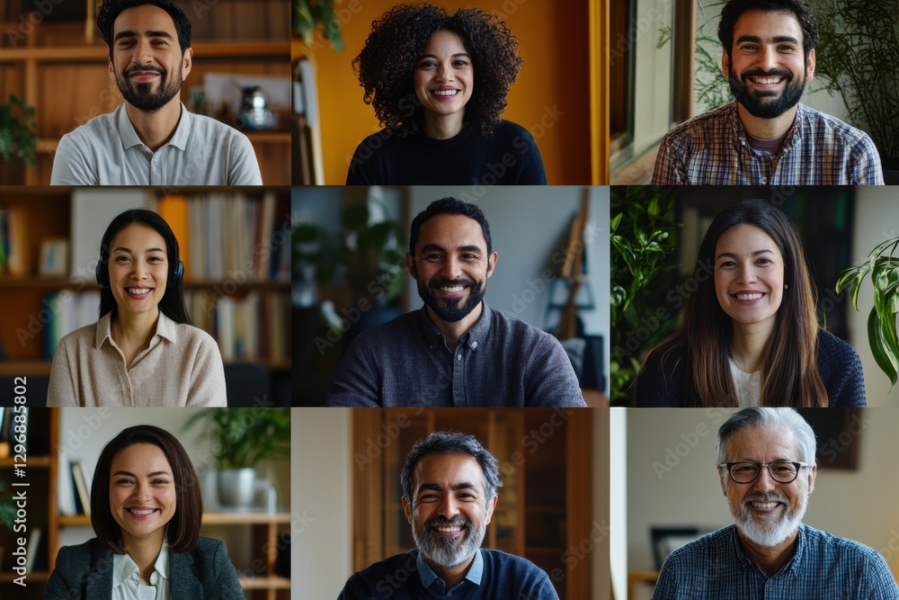 Fototapete vibrant video call with diverse group of people smiling and connecting from various locations. gener