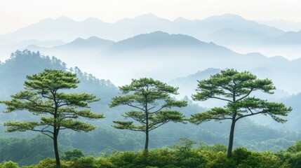 Obraz premium Serene Trees Against Majestic Mountain Backdrop