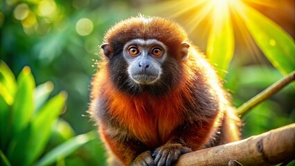 Fototapeta premium Titi Monkey Close Up: Wild Amazonian Primate on Branch