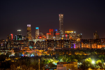 Fototapeta premium The dazzling night scene of China World Trade Center in Beijing, China, the magnificent spectacle of skyscrapers
