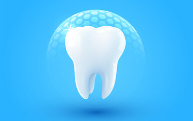 Tooth isolated on blue background. Dentistry concept.