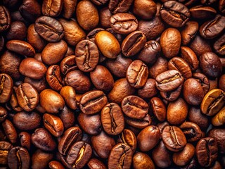 Fototapeta premium Top View Coffee Beans, Isolated Dark Roast, Rich Brown, Aromatic, Espresso