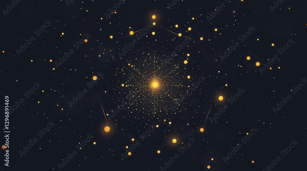 Poster abstract golden particle vortex in dark space