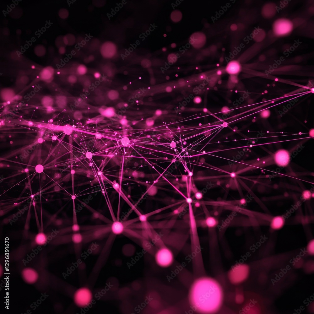 Aufkleber abstract network of pink dots and lines on black background: digital connectivity and futuristic des