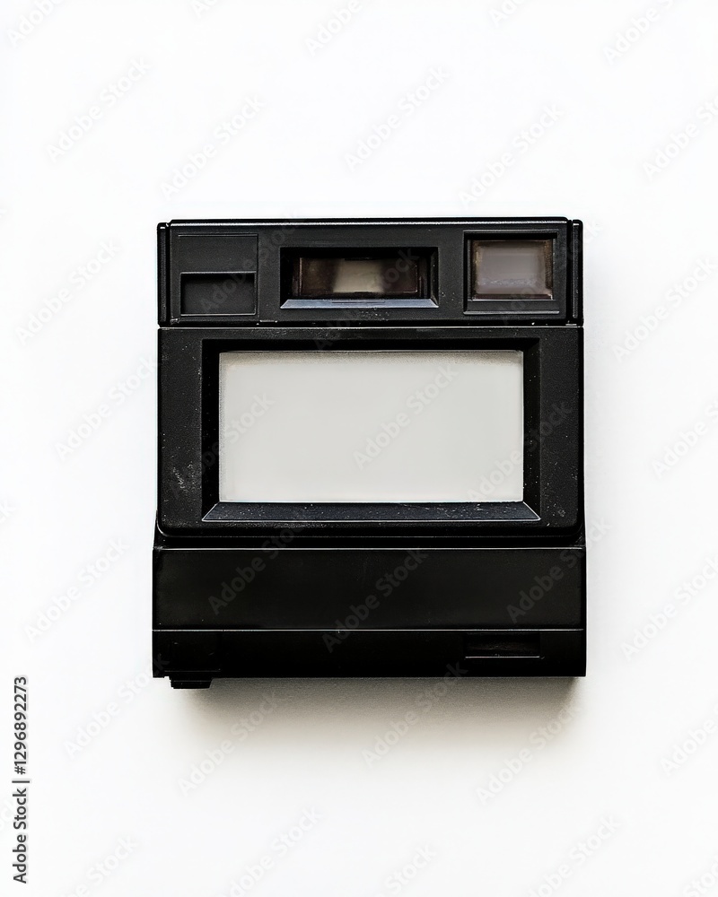 Poster a picture frame with a black screen on a soft beige background
