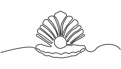 Continuous line drawing of open pearl shell. Simple illustration of shell with pearl outline vector illustration