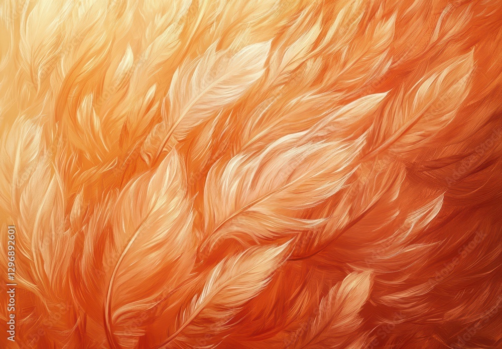 Poster elegant orange and gold feathers create a soft and warm background for design projects or creative c