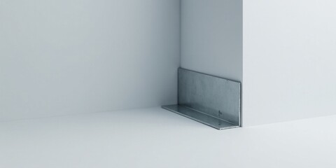 Close-up view of a metallic corner bracket installed in a white surface, showcasing precise engineering and clean lines for a modern aesthetic