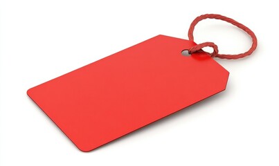 Fototapeta premium A red tag hangs delicately from a string on a white background