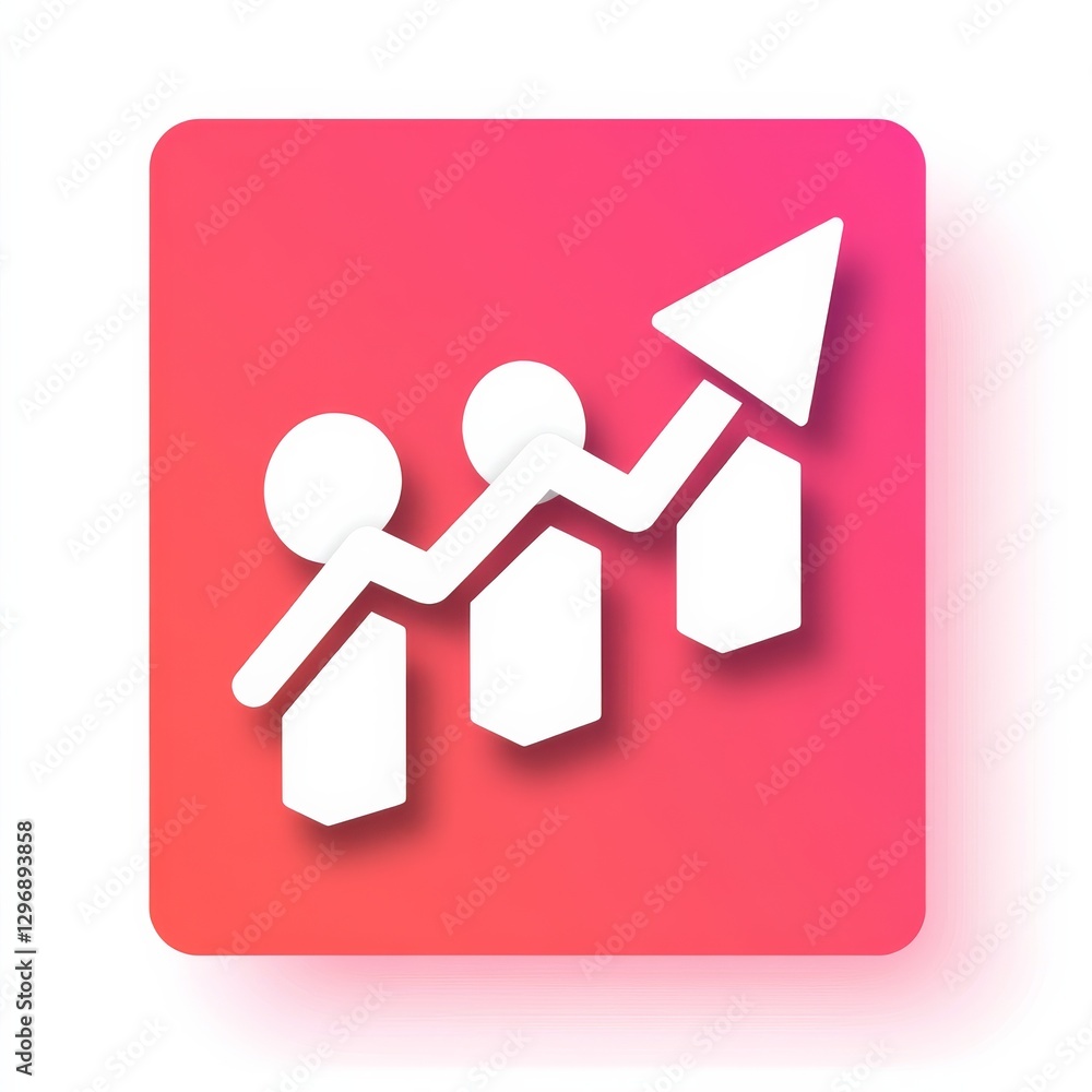 Aufkleber business growth: upward trend chart on a rounded square with pink gradient background visualizing su