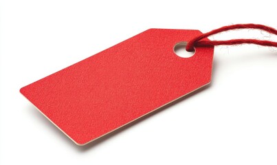 Fototapeta premium A red tag hangs delicately from a string on a white background