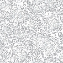 Fototapeta premium Grey swirl ornaments, hand drawn paisley floral pattern. Seamless floral pattern-654.