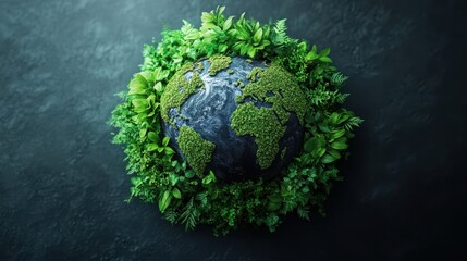 Earth Encircled by Verdant Foliage. Symbol of Environmental Harmony and Sustainability