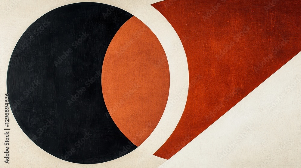 Poster abstract circles and arcs arranged in a balanced minimalist composition, using neutral and warm eart