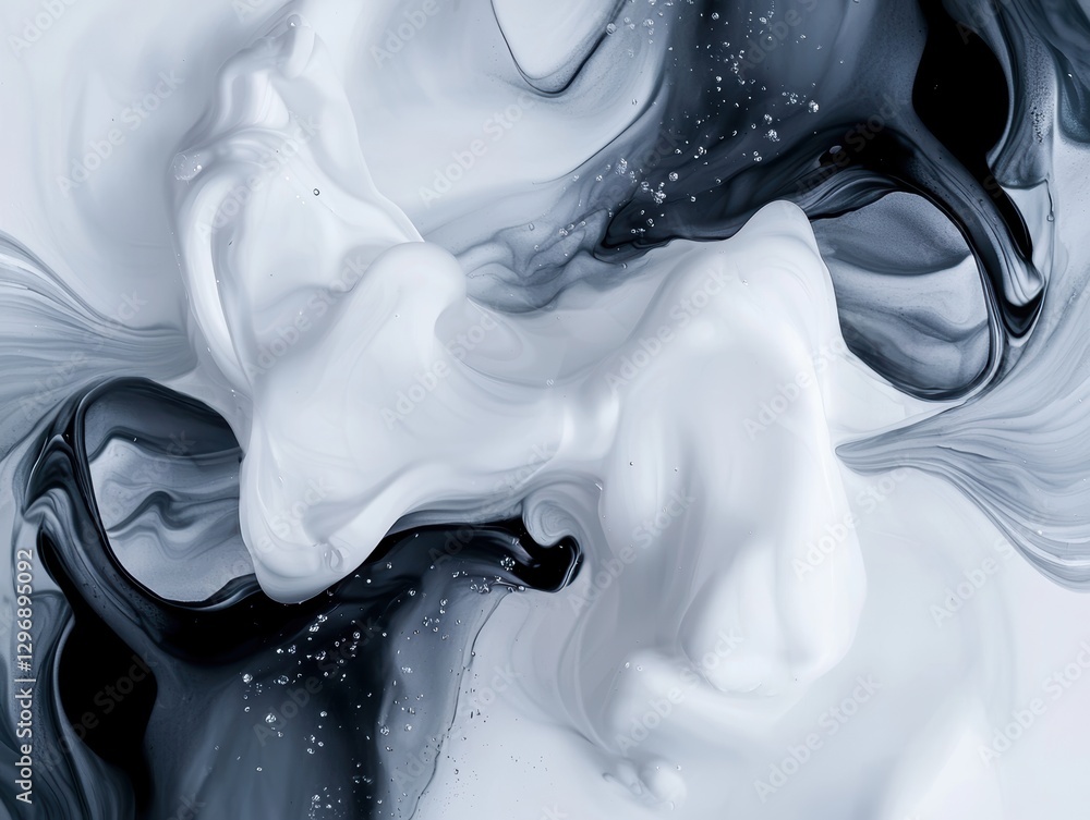 Poster abstract ink-in-water textures creating delicate fluid movements in a soft monochrome palette