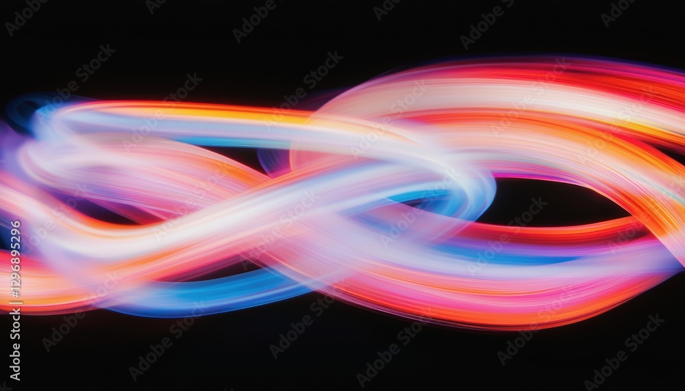 Poster abstract neon streaks casting soft glows over a dark gradient, forming a dynamic futuristic minimali