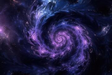 Naklejka premium A mesmerizing cosmic swirl of purple and blue nebulae in deep space with glittering stars and a central spiral galaxy