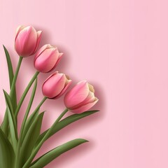 Fototapeta premium Elegant Tulips on Pink: A Delicate Floral Composition with Soft Light and Shadow Play, Perfect for Spring or Mother's Day Greetings