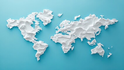 A visually appealing white map of the world set against a blue background