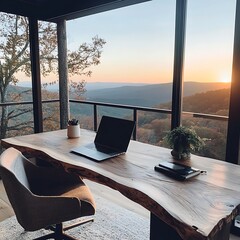 Stunning sunset workspace nature hills digital nomad cozy setting outdoor view inspiration awaits