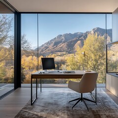 Inspiring home office design mountain view modern architecture serene environment interior...
