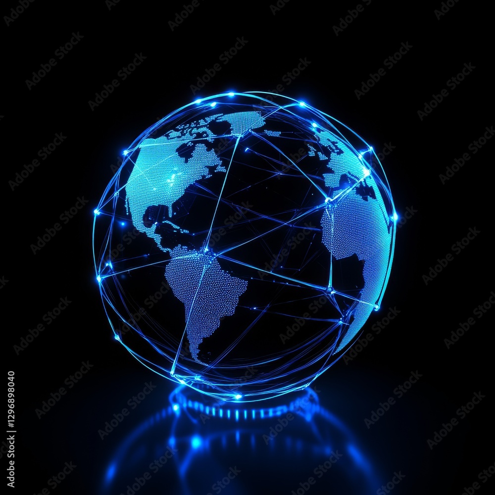 Leinwandbilder global connectivity: a futuristic network visualization of earth with glowing blue nodes and lines o