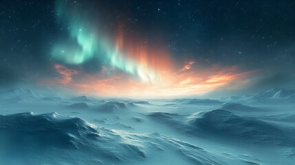Fototapeta premium Aurora Borealis Over Secluded Snowy Field Under Night Sky – Generative AI