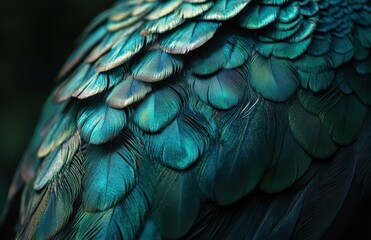 Fototapeta premium Exquisite Close-Up of Vibrant Bird Feathers Displaying Iridescent Colors and Intricate Textures in Nature's Palette