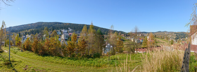 View towards southwestern hill from St. Nicholas church, Skhidnytsia, Ukraine.