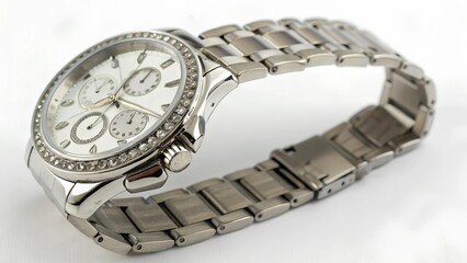 Silver Chronograph Wristwatch with Diamond Bezel