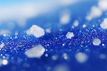 Blue surface featuring crystalline structures and sparkling details close up