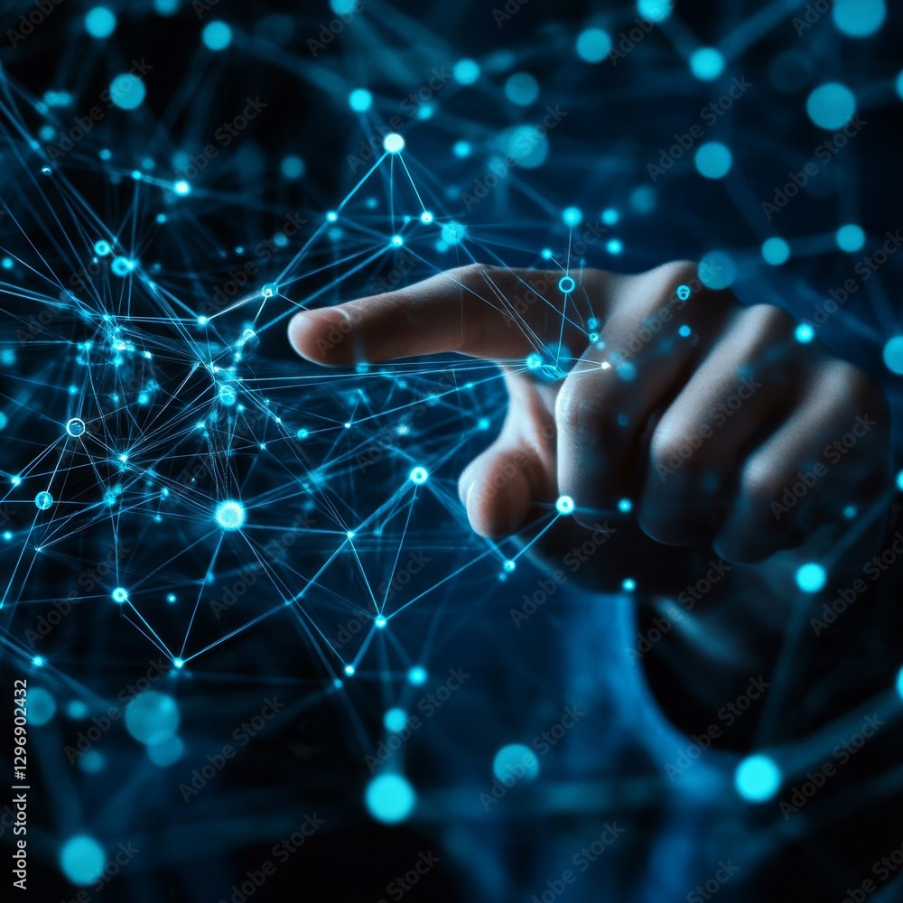 Poster navigating the neural network: a finger touches the future of artificial intelligence and digital co