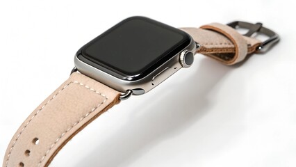 Beige Leather Smartwatch Band with Smartwatch