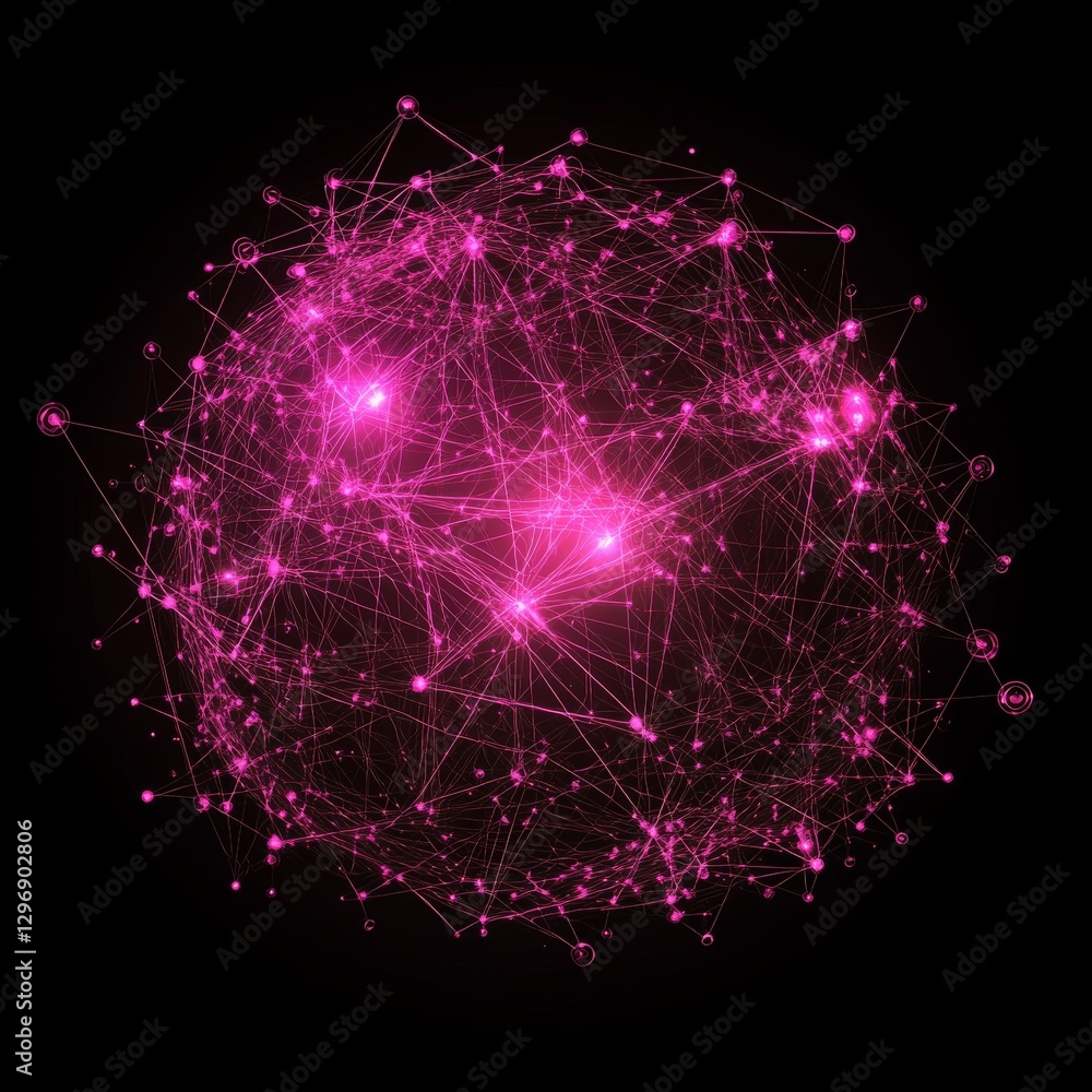 Poster pink digital network: glowing connections and data flow in abstract art