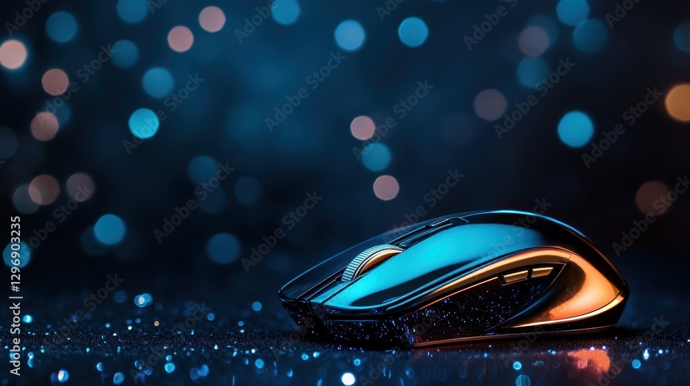 Aufkleber this captivating image features a stylish gaming mouse elevated against a backdrop of soft bokeh lig