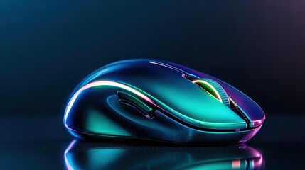 This image showcases a vibrant gaming mouse reflecting dynamic colors, emphasizing its sleek design and modern aesthetics suitable for a tech-savvy audience.