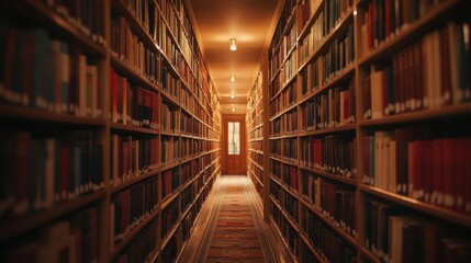 Obraz premium Serene Library Corridor: A Pathway to Knowledge